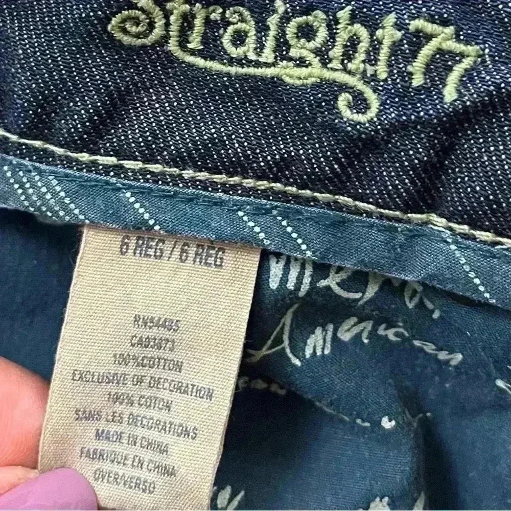 American Eagle‎ Straight 77 Med Wash Lowrise Faded Whiskered 100% Cotton Size 6